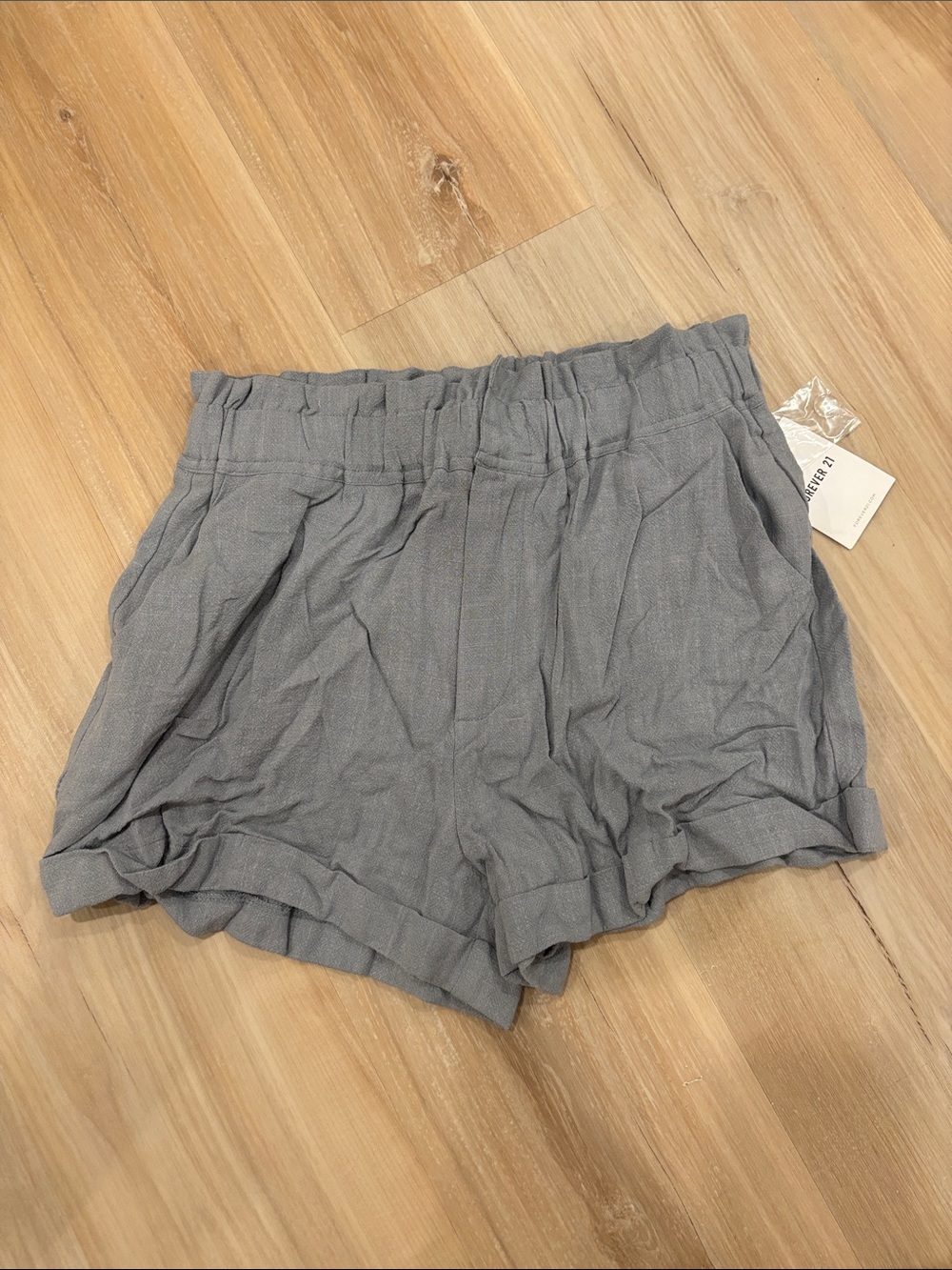 Forever 21 High-Waist Gray Linen Blend Shorts